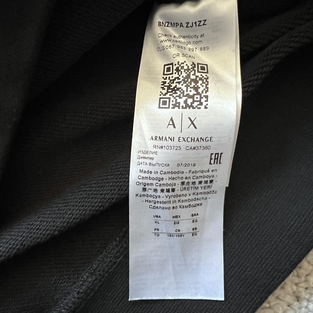 Armani Exchange Icon Logo Sweatshirt Mens XL Black Fleece Crewneck Pullover - Picture 8 of 15